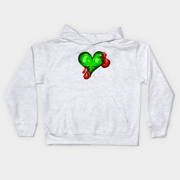 Green Dead Zombie Heart Cartoon Illustration with Blood and for Valentines Day or Halloween Kids Hoodie by Squeeb Creative